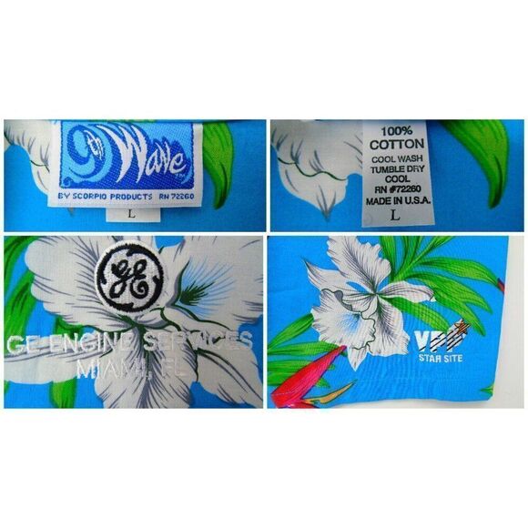 Hawaiian Shirt Floral Aloha Mens Sz L Vintage Made In USA 9th Wave by Scorpio - Picture 5 of 5